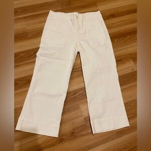 CAbi White Cotton Canvas High Rise Crop Bootcut Cargo Utility Pants Size 10